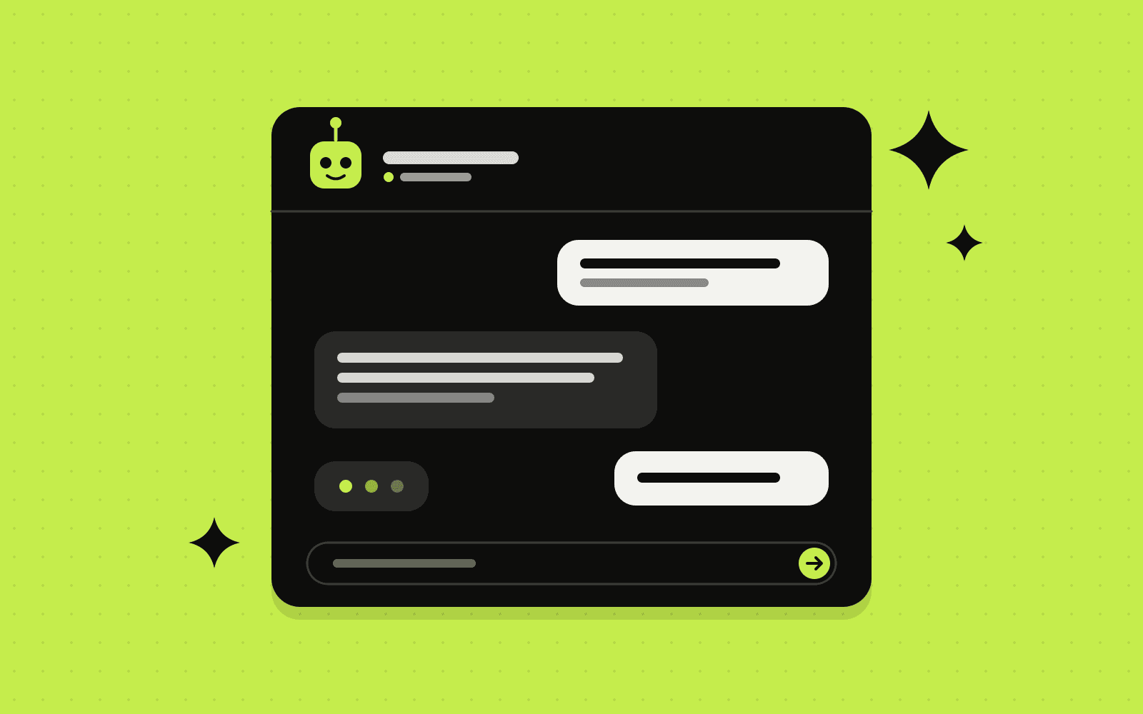 Illustration of a chat window where a friendly bot answers a customer
