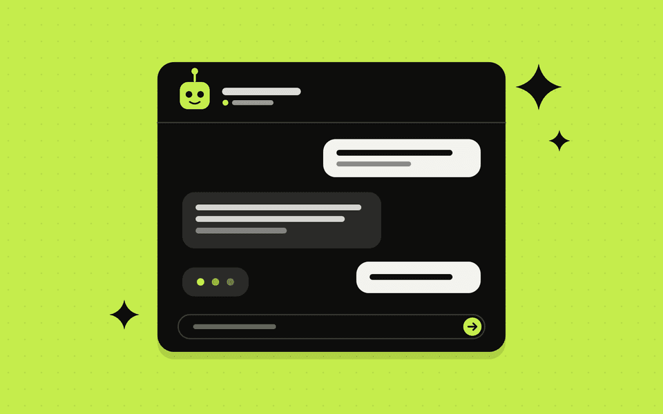 Illustration of a chat window where a friendly bot answers a customer