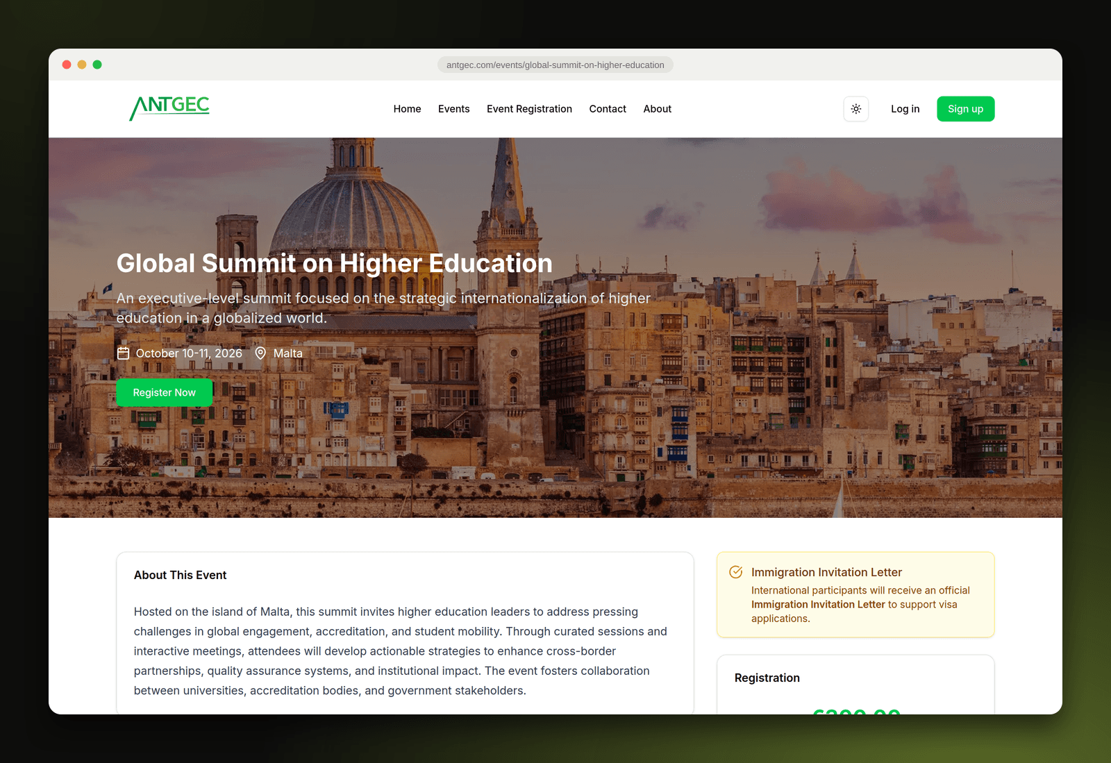 Global Summit on Higher Education event page