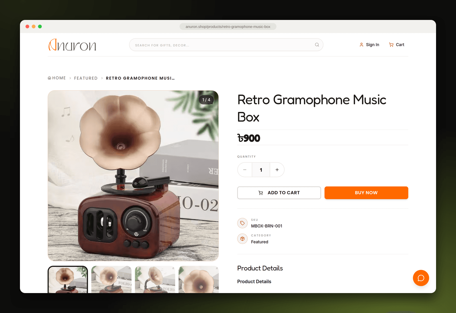 Anuron product page with gallery, price and buy now
