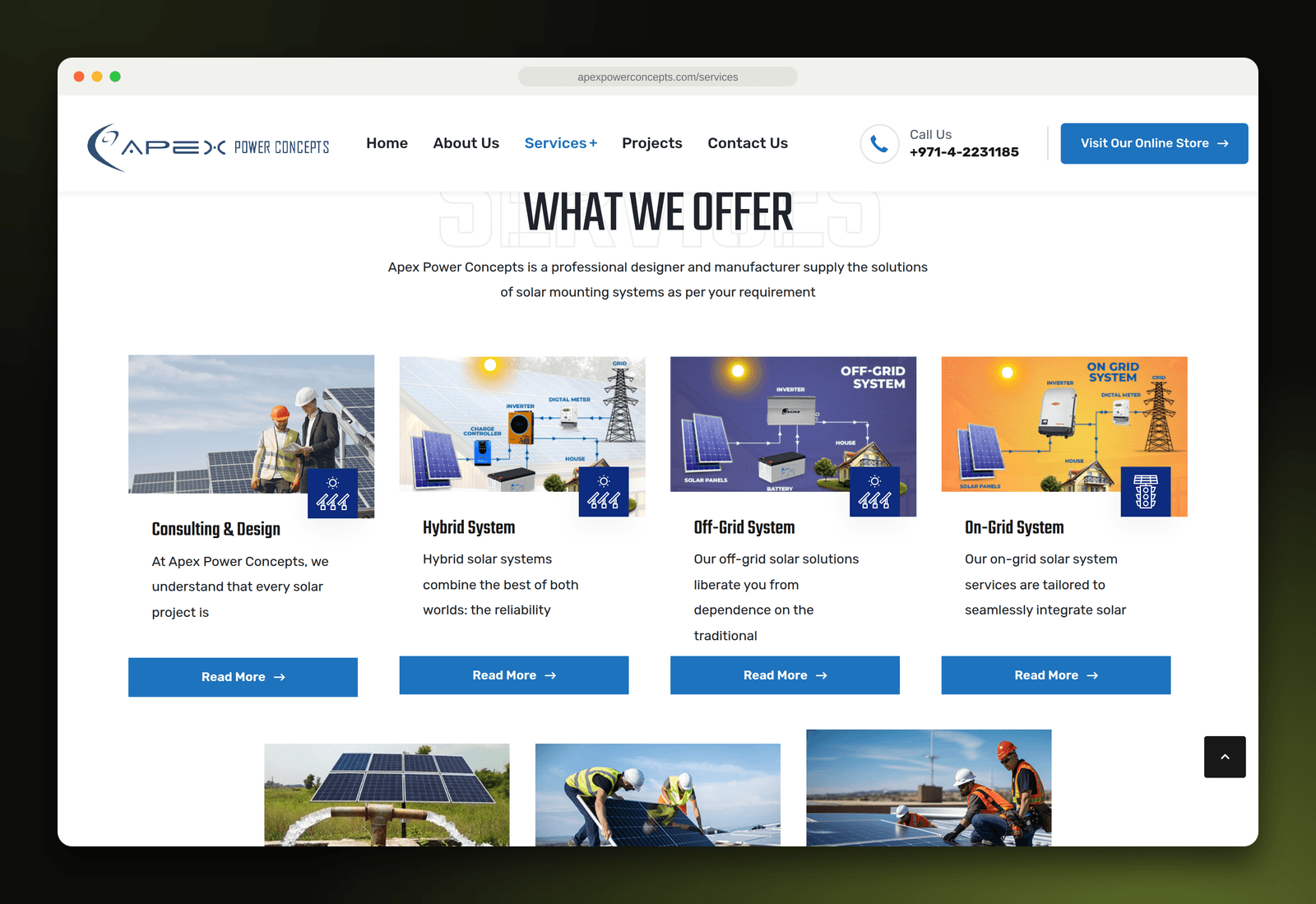 Solar services: consulting, hybrid, off-grid and on-grid systems