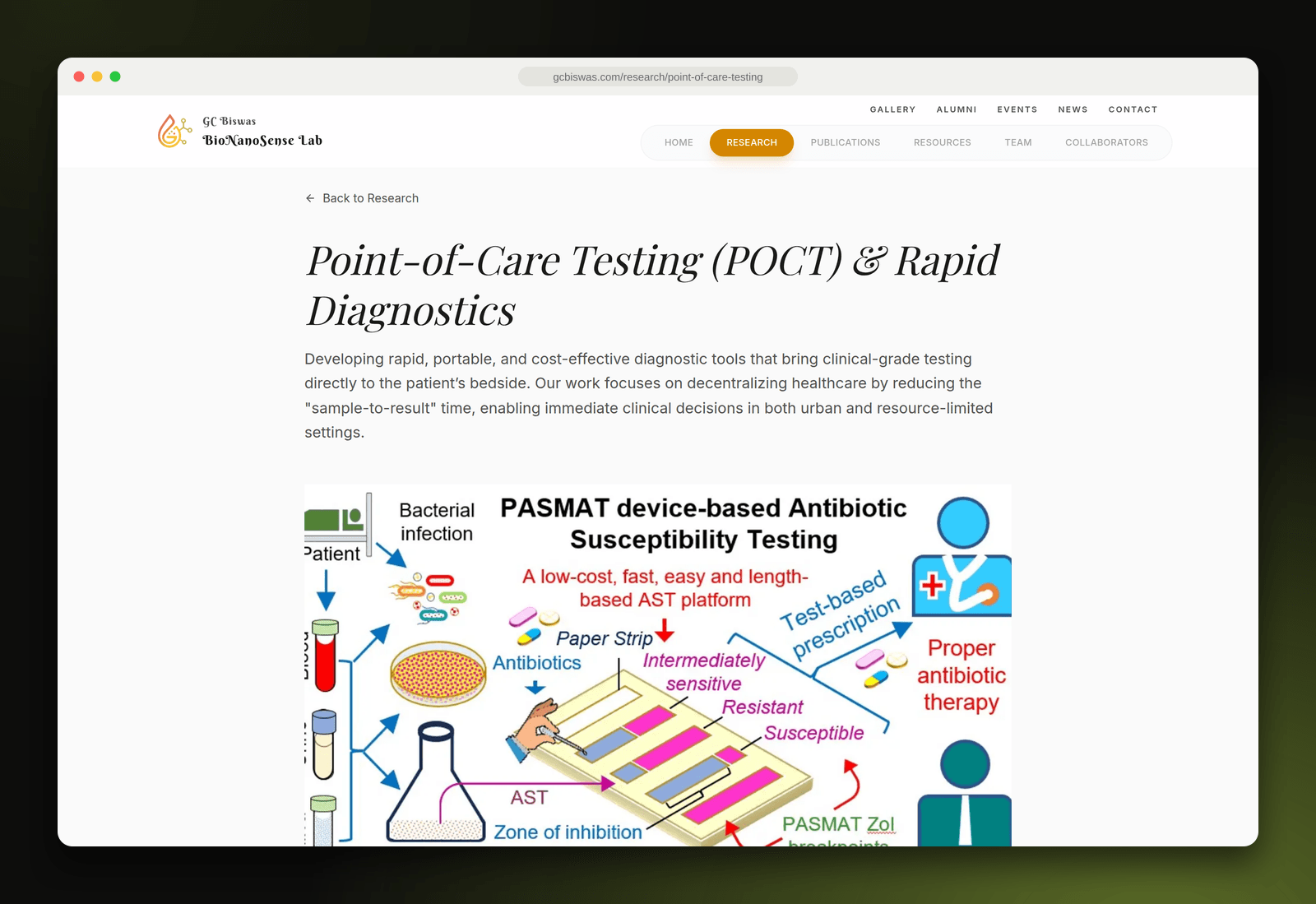 Point-of-care testing research area page
