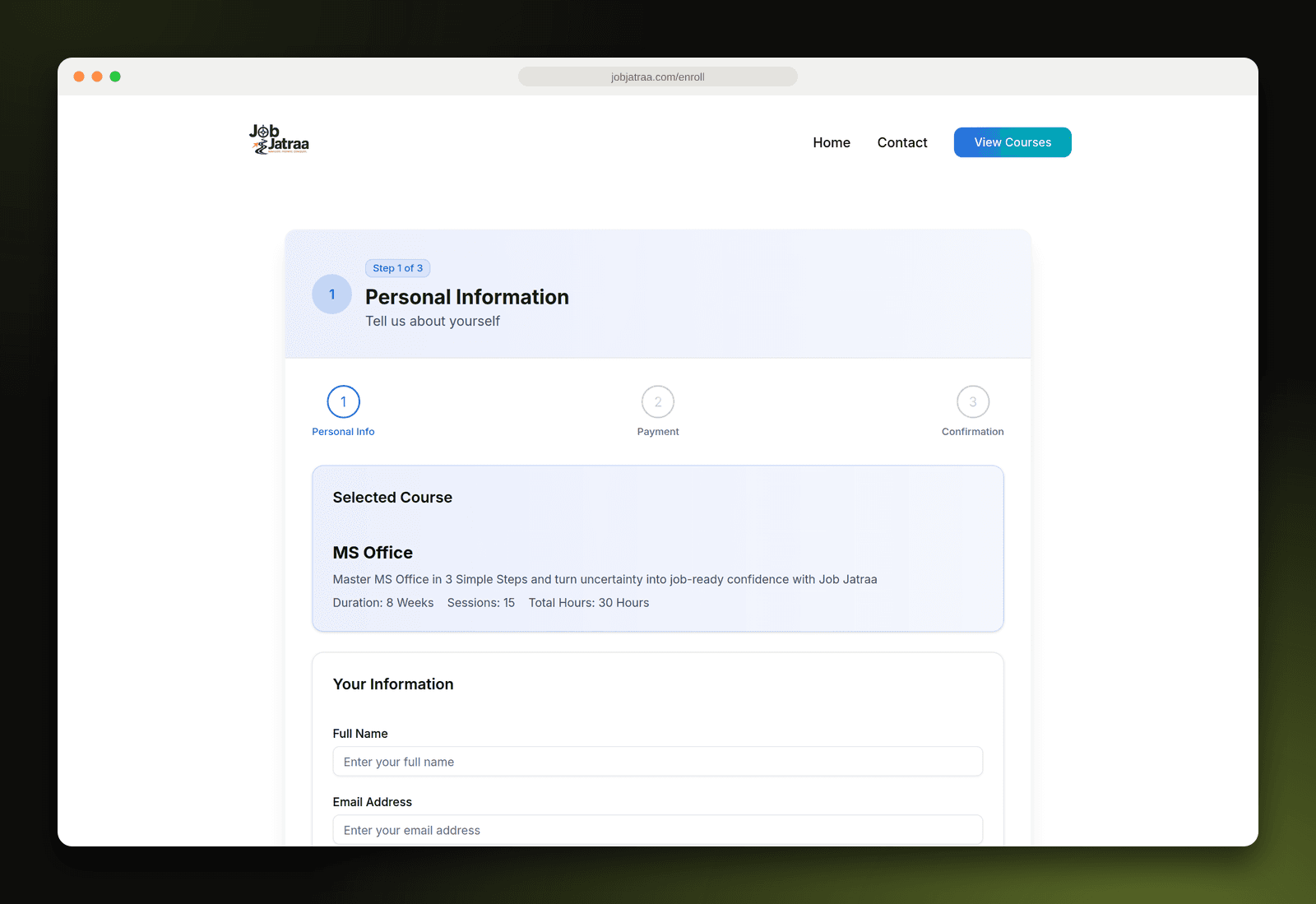 Enrolment step one: personal information