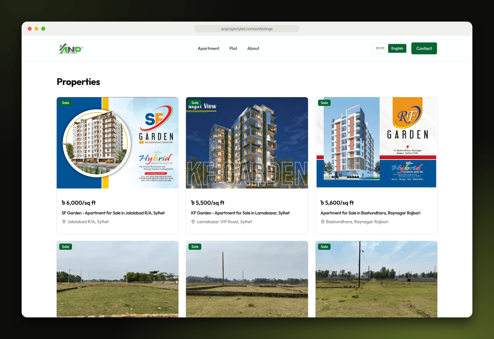 Property listings in English